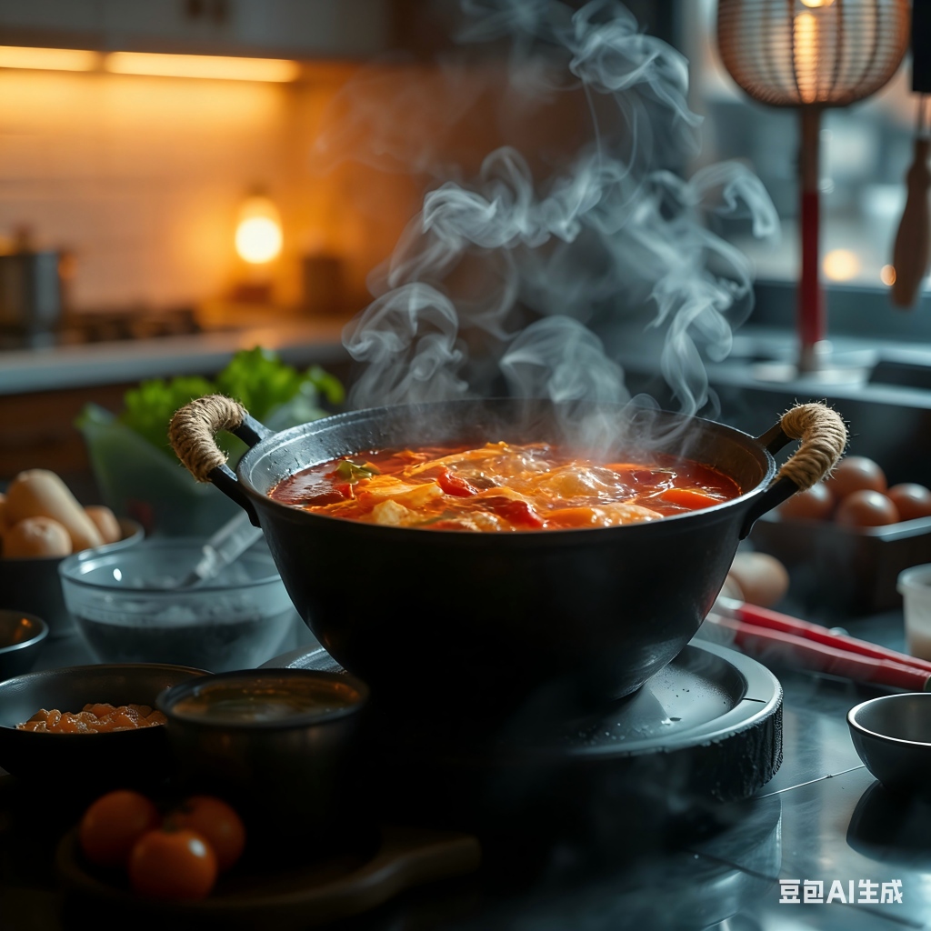 hotpot steam and fresh ingredients atmospheric background